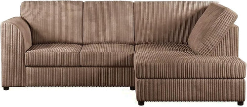 High Back Jumbo Cord 4-Seater Right Hand Corner Sofa Beige L-Shape