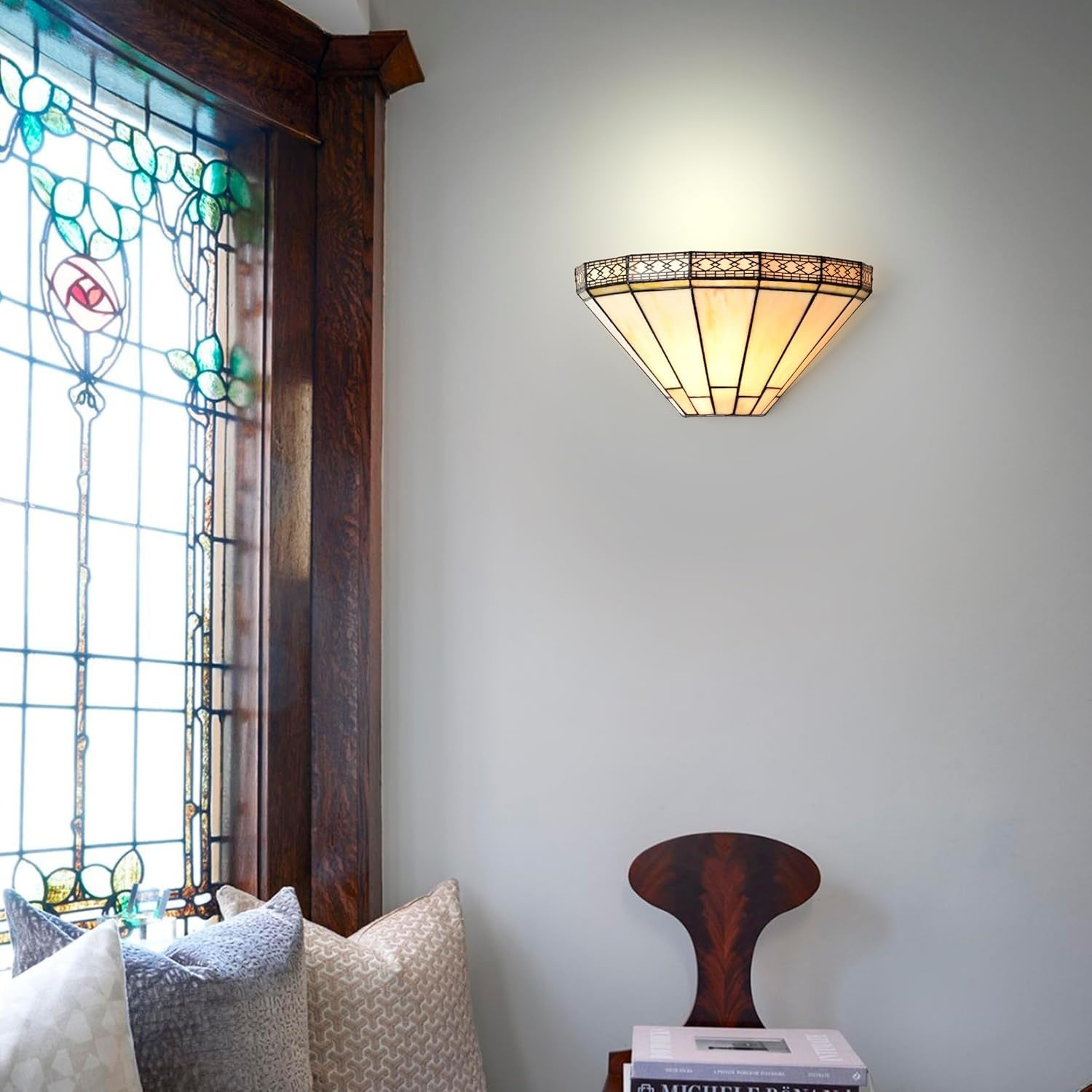 Stained Glass Uplighter Wall Light Vintage Art Deco Style 12x7.5” Living Room