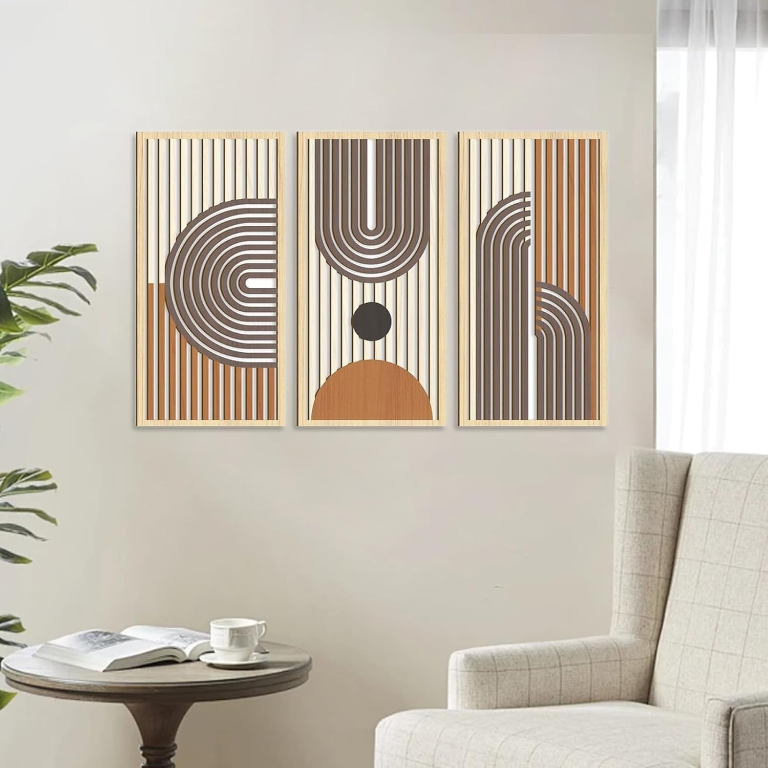 3pcs Boho Wooden Wall Art Set Botanical Hanging Home Decor