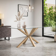Rectangular Glass Dining Table 160cm Solid Oak Legs 4-6 Seater