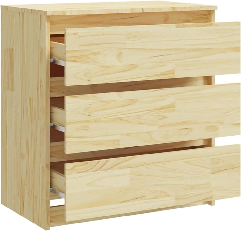 Set of 2 Solid Pine Bedside Tables with 3 Drawers | Natural Wood Nightstands