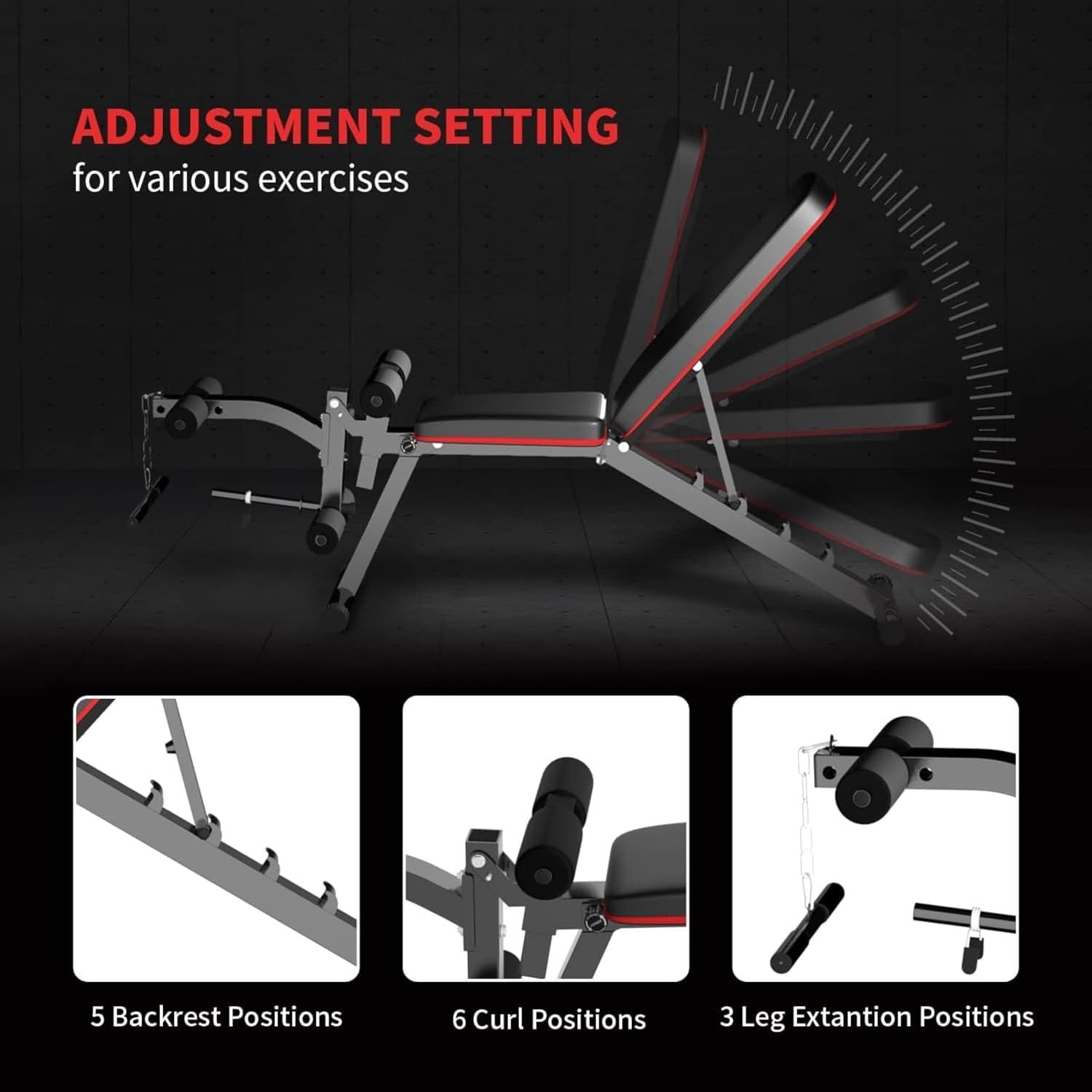 Adjustable Weight Bench With Leg Extension Curl Foldable Home Gym