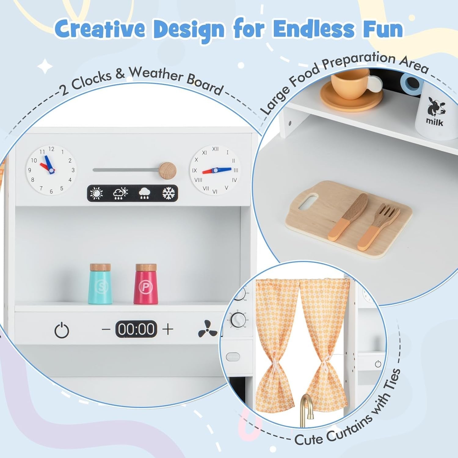 Retro Wooden Kids Play Kitchen Ice Maker Coffee Station Toy Set