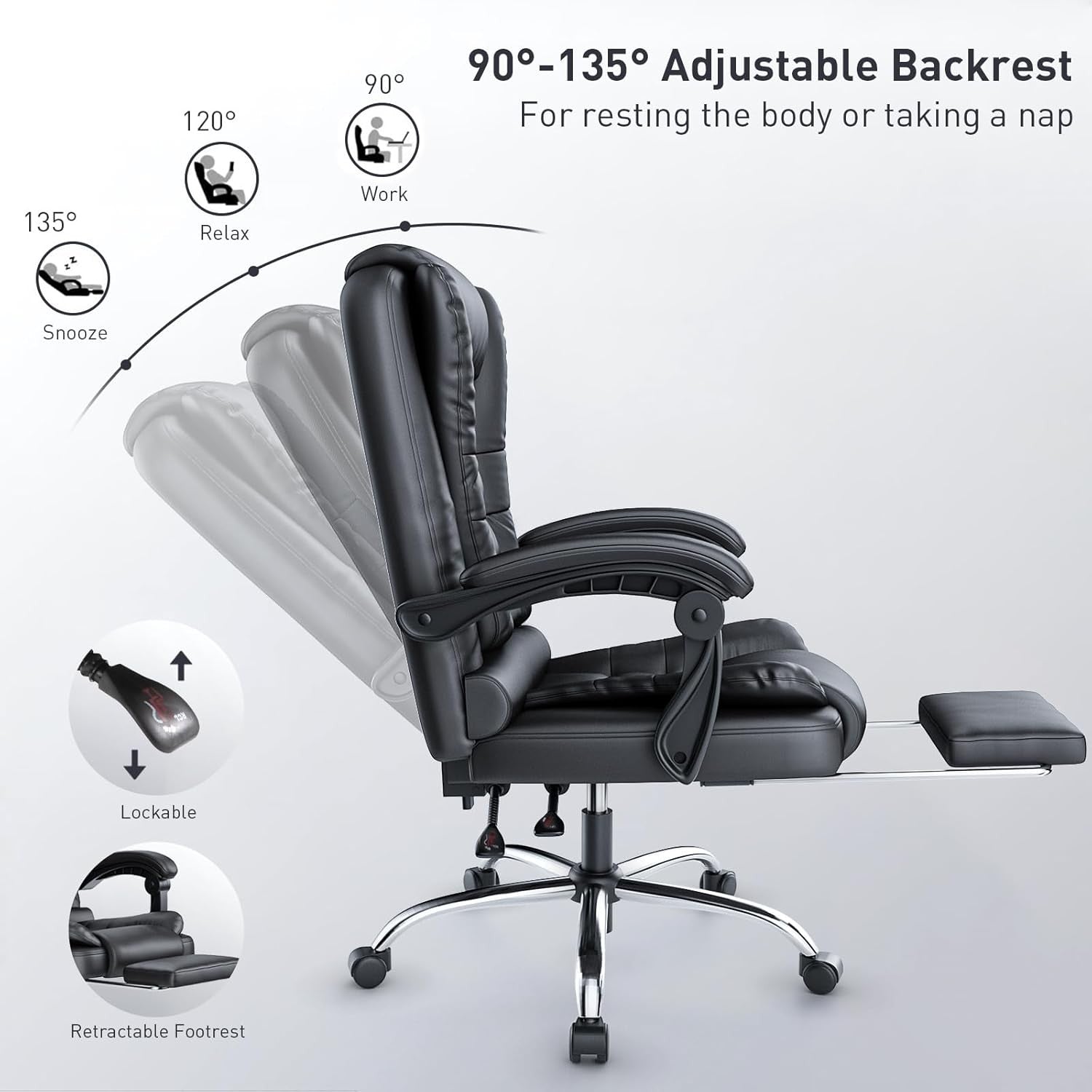 Executive Office Chair High Back PU Leather Recliner Footrest