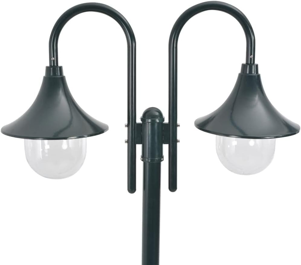2-Lantern Garden Post Light 220cm Dark Green Aluminium IP44 E27