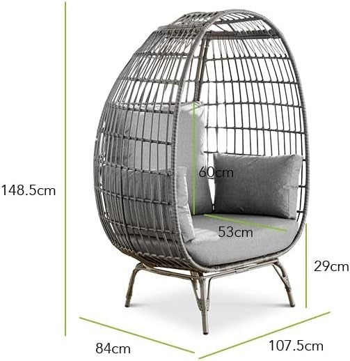 Luxury Grey Rattan Egg Chair Outdoor Indoor Seat w/ Thick Cushions Garden