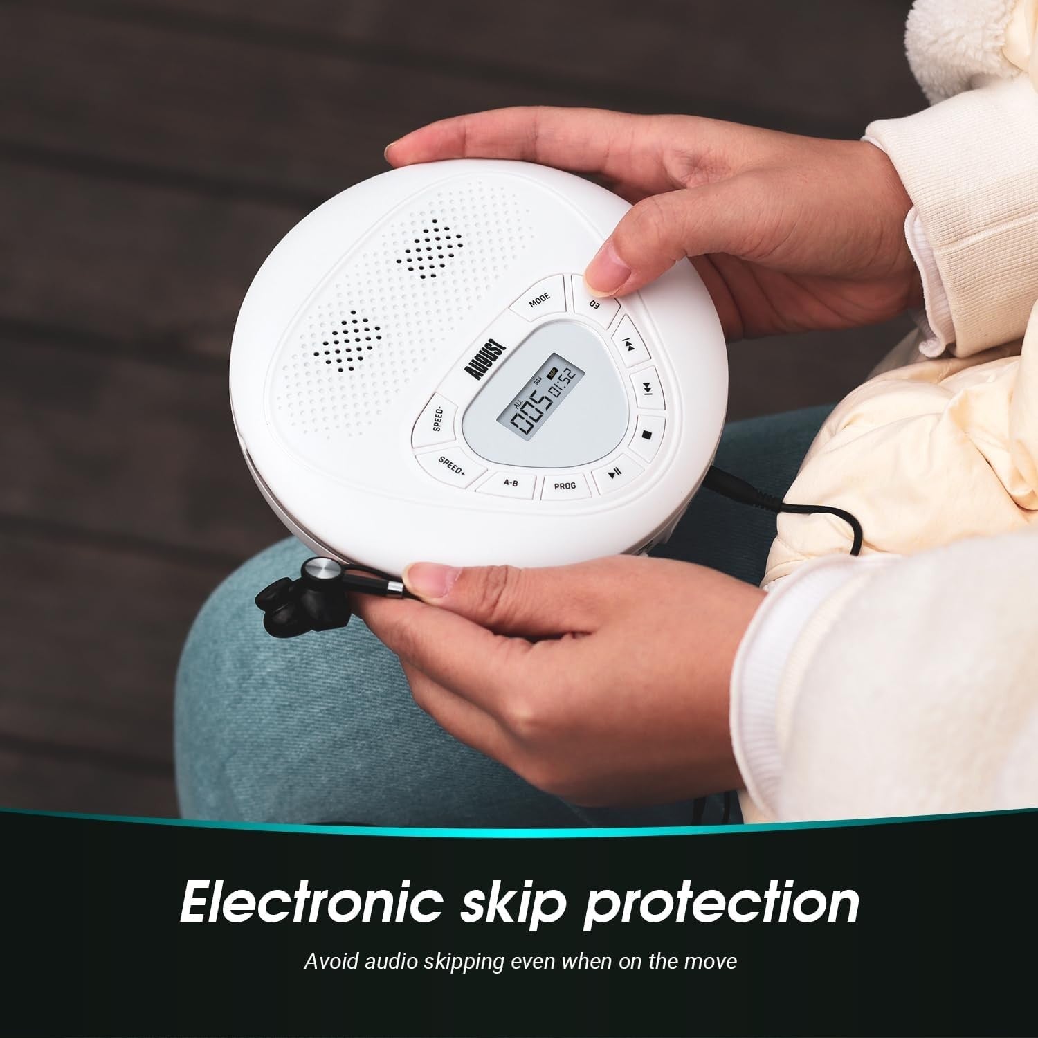 Portable Rechargeable CD Player Discman Micro SD AUX Anti Skip White