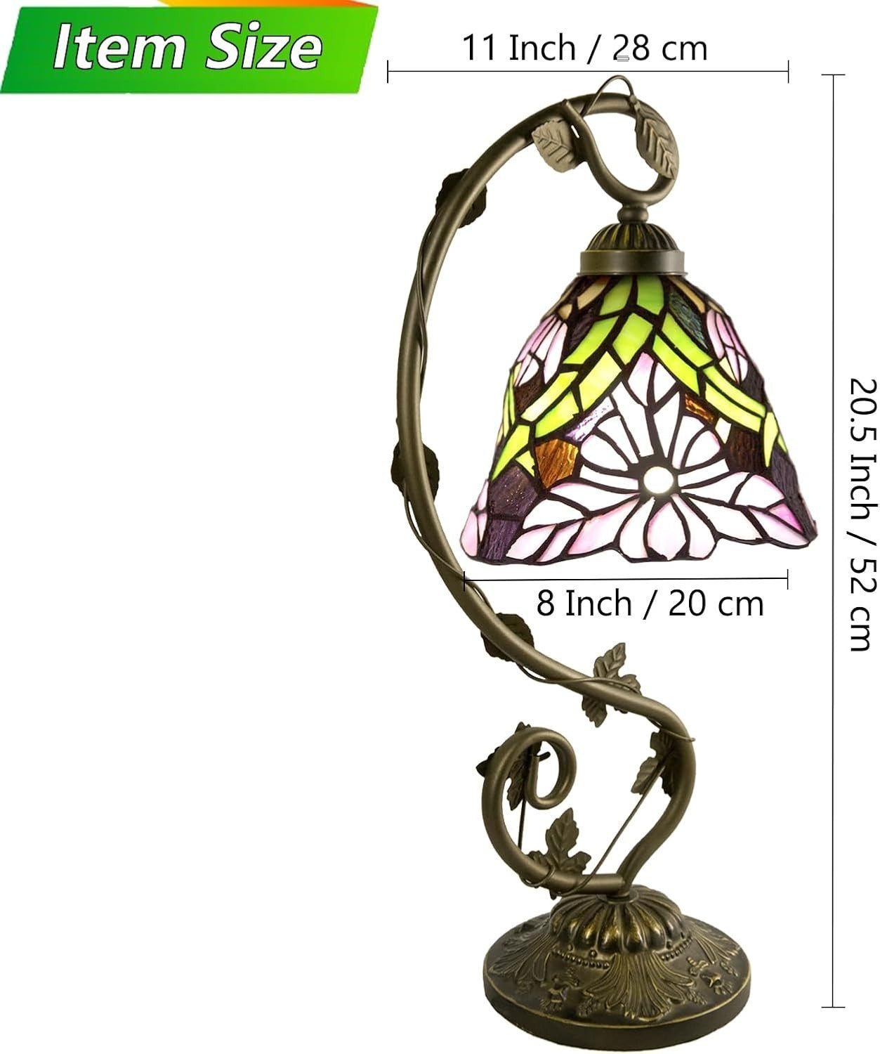 Stained Glass Table Lamp Remote Dimmable Color Temp 28x20x52cm
