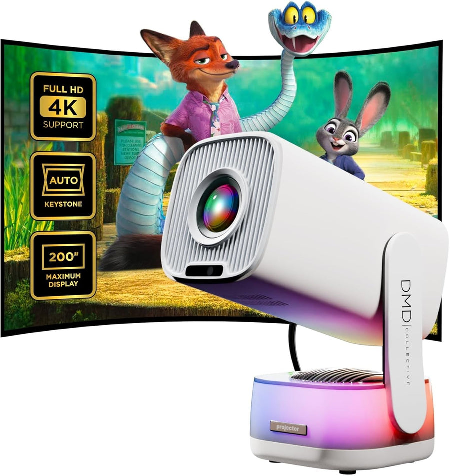 1080P Smart Projector 4K WiFi6 Bluetooth Short Throw 200” Portable