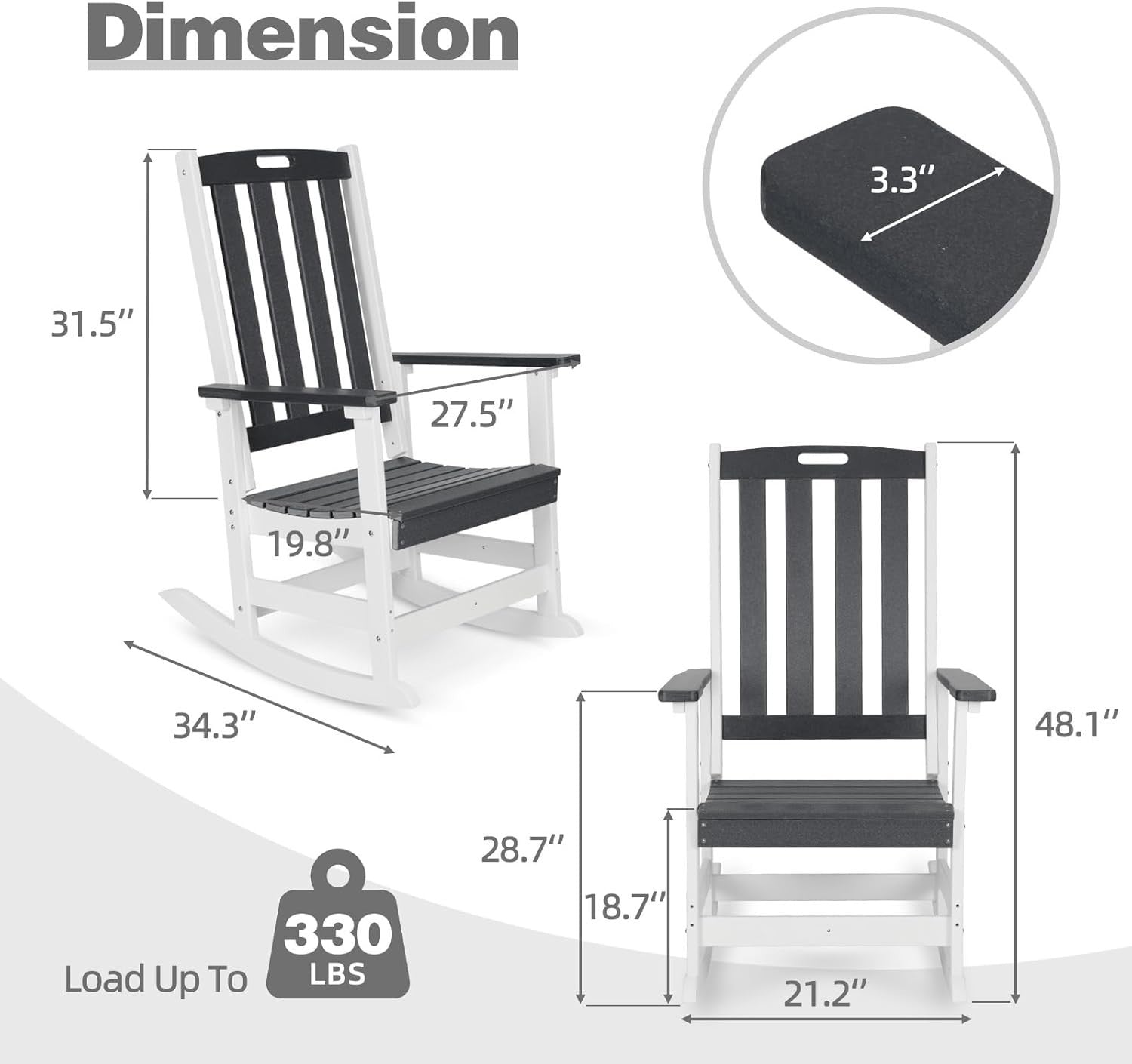 Outdoor Rocking Chair Ergonomic HDPE Patio Porch Rocker Weatherproof 87x70x122cm