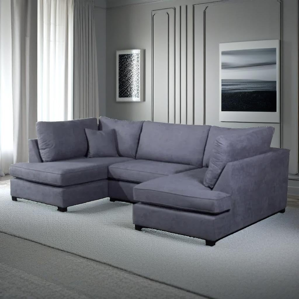 4PC U Shape Sofa with Footstool – Dark Grey Sectional – 5/6 Seater Modular.