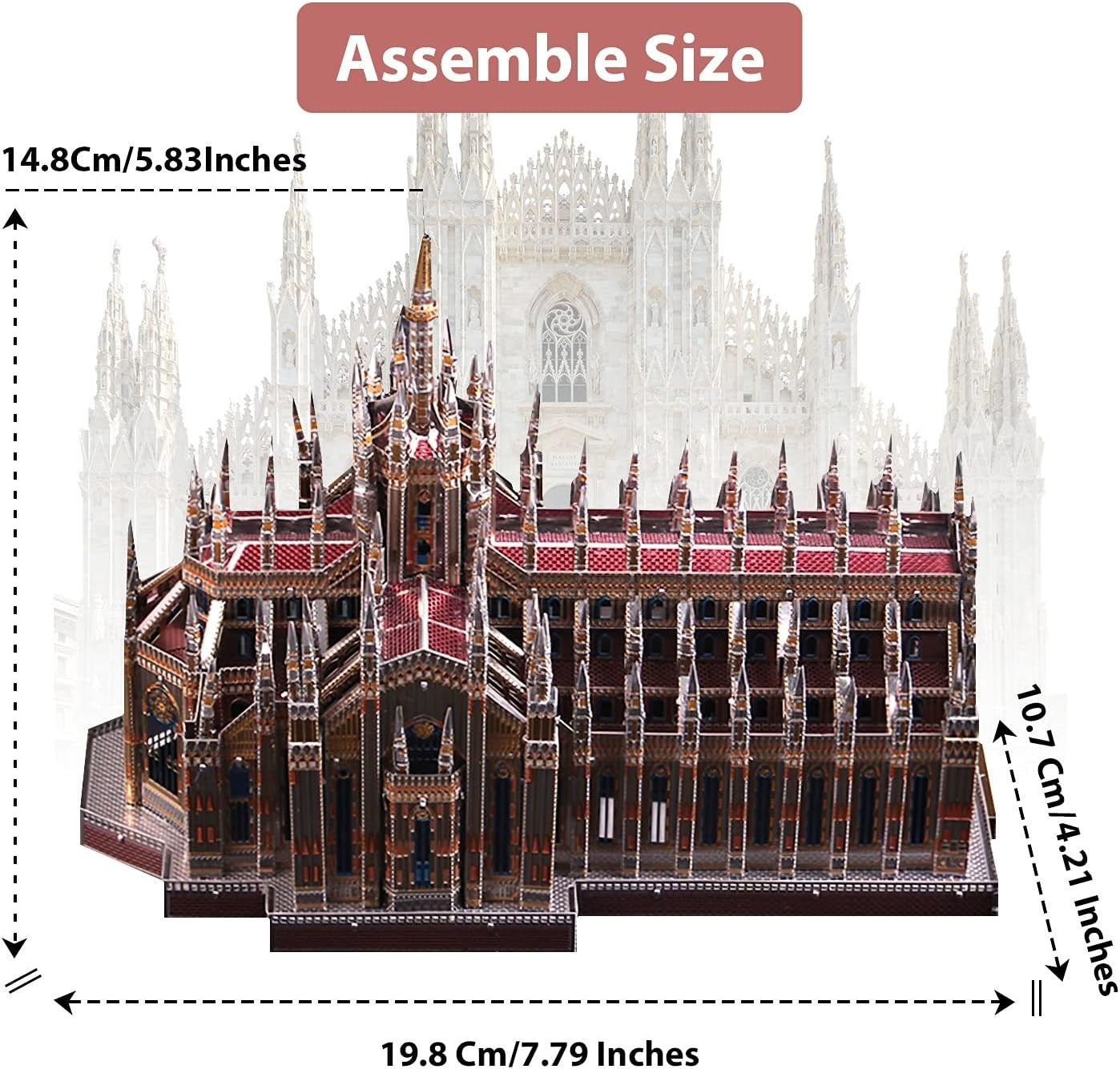 3D Metal Milan Cathedral Puzzle Model Building Kit, Laser Cut Jigsaw