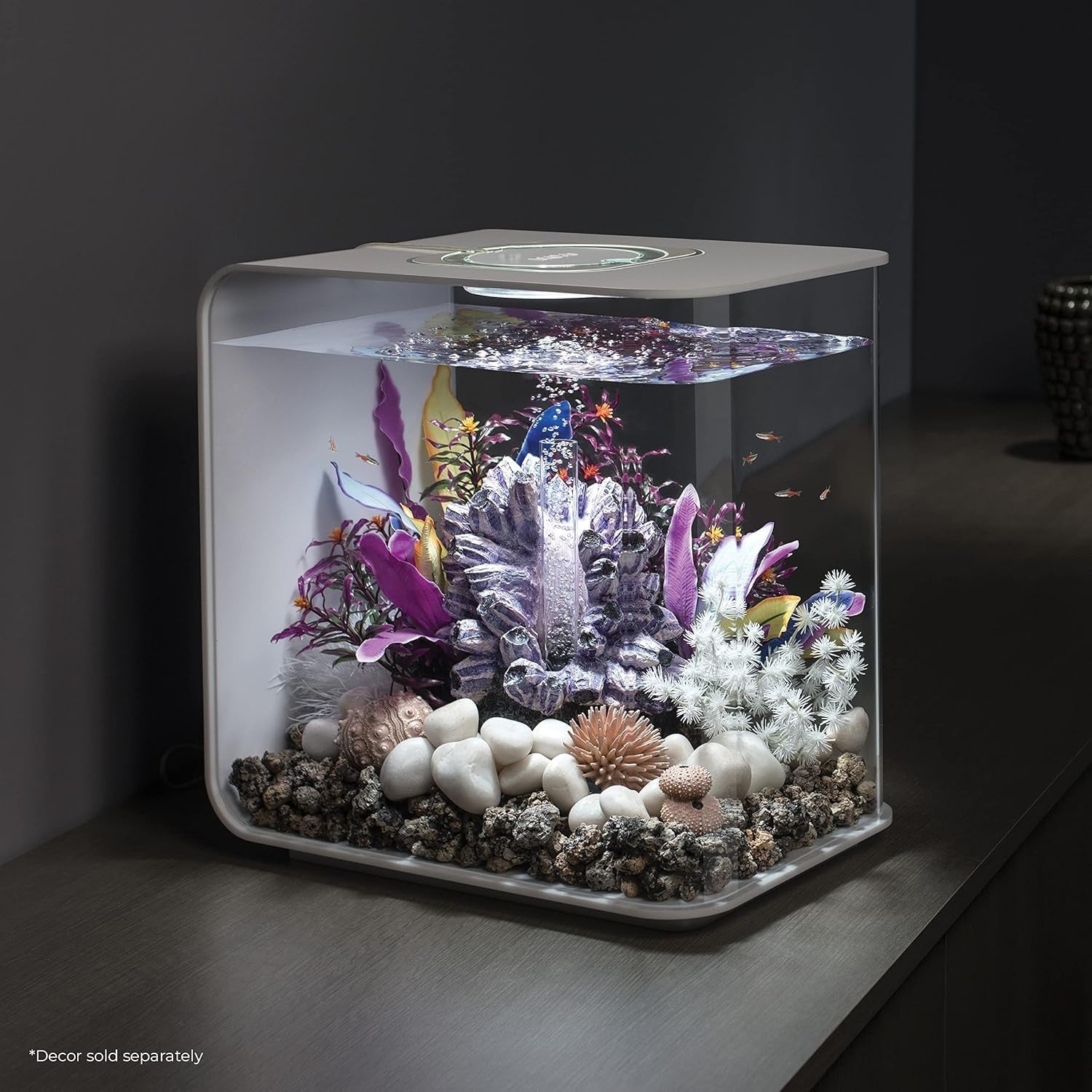 30L Acrylic Aquarium Tank with LED, Filter, Pump & Air Stone - White