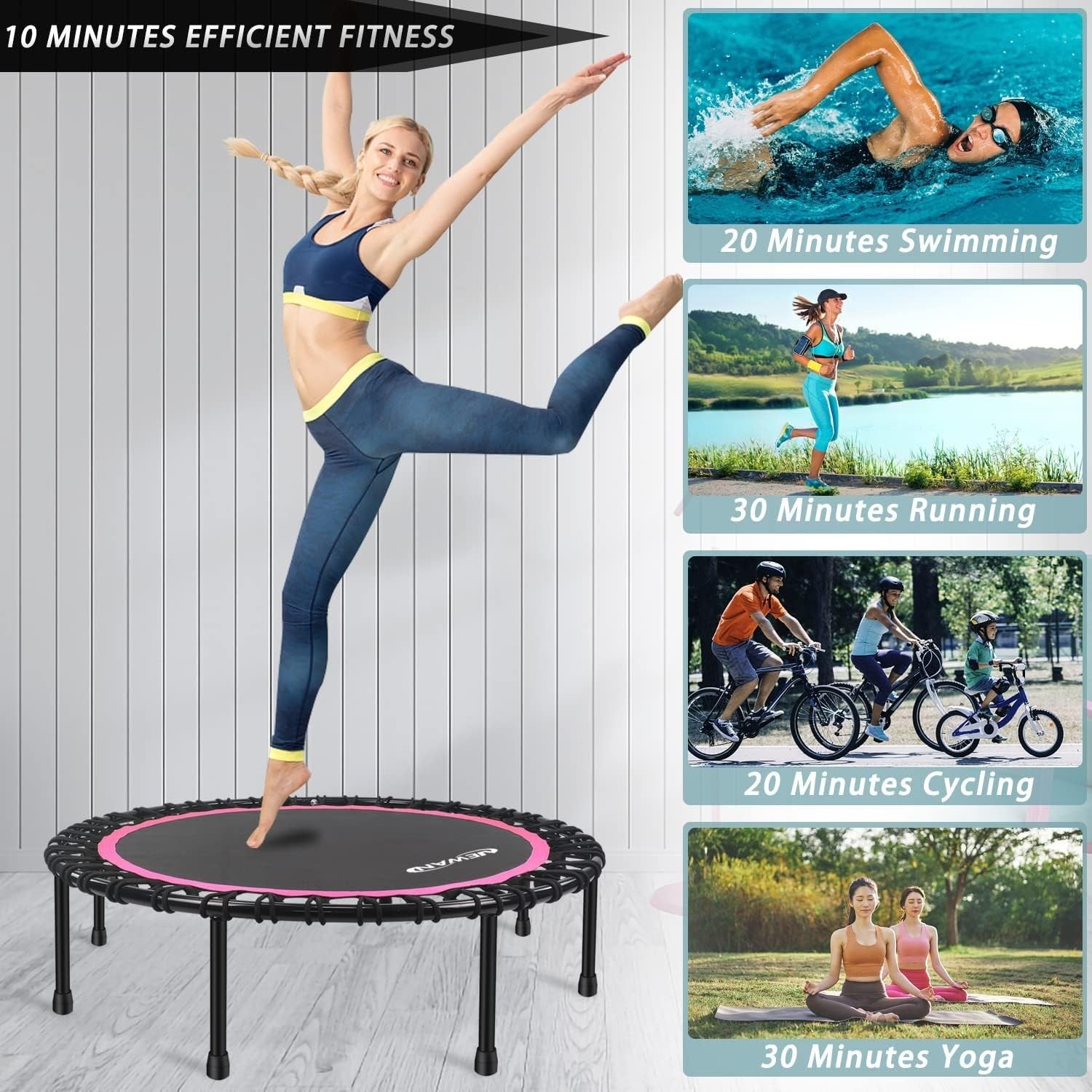 48in Silent Fitness Rebounder Trampoline Bungee Indoor 150kg