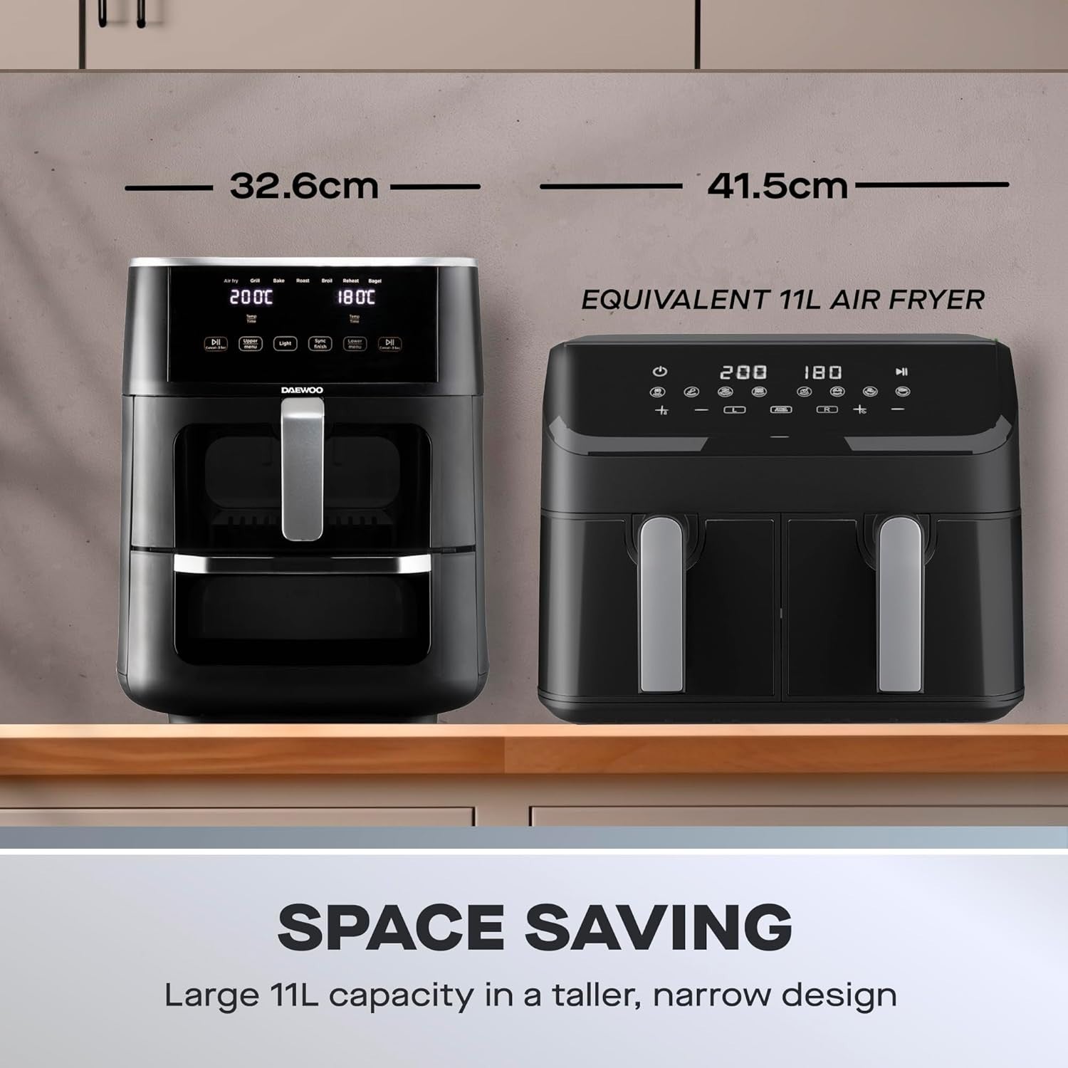 Dual Air Fryer 11L | 6L+5L Sync Finish Digital 8 Presets Healthy Family Cooker