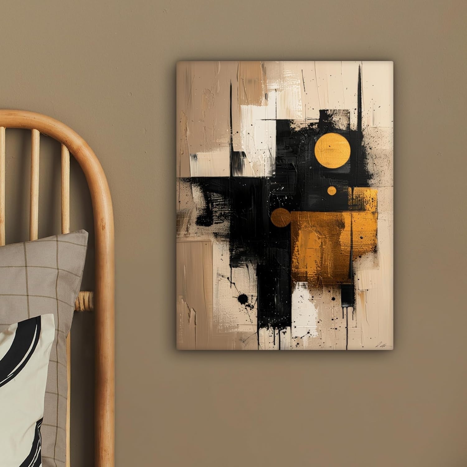 Abstract Gold Canvas Wall Art 30x40cm Beige Black Framed Print
