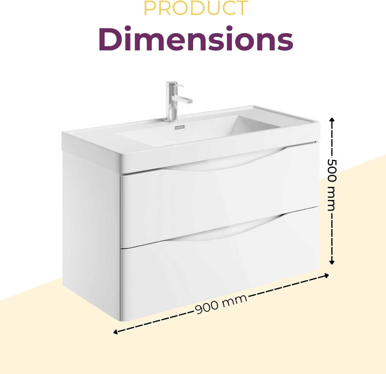 900mm Wall Hung Vanity Unit White Gloss Resin Basin Modern Bathroom Cabinet