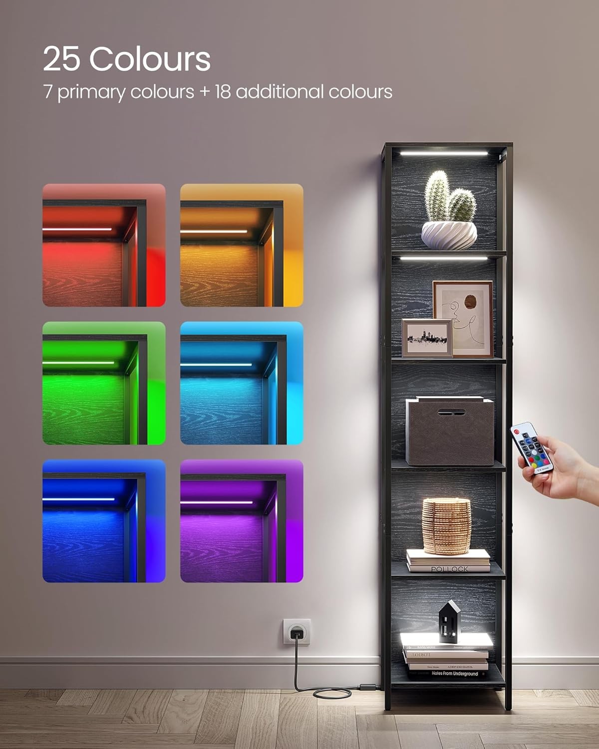 6-Tier LED Bookshelf Tall Storage Unit with Dimmable Lights Modern Display Shelf