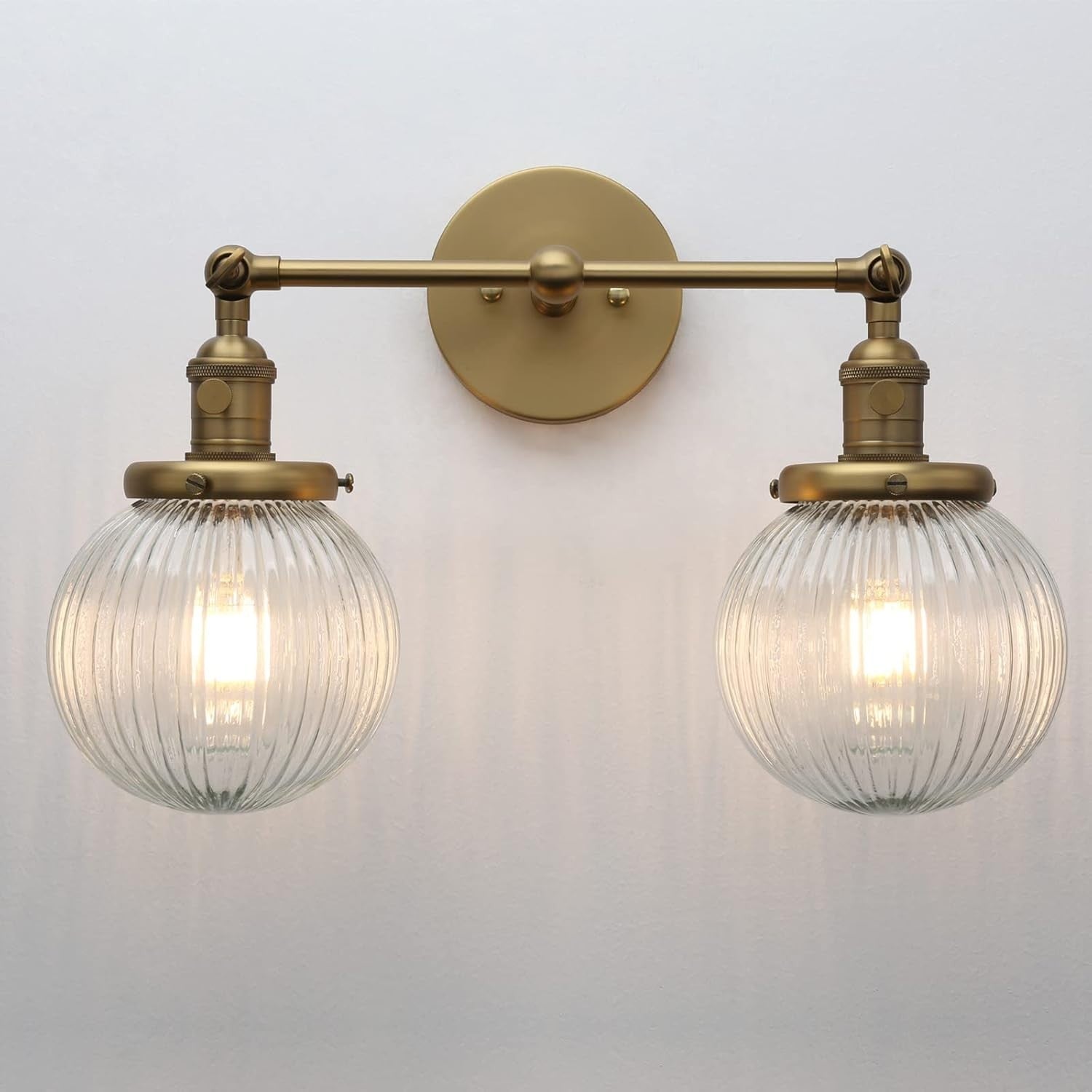 Modern 2-Light Glass Wall Sconce with Ribbed Shades | Dimmable Bedroom