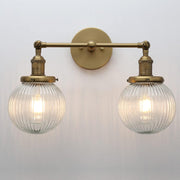 Modern 2-Light Glass Wall Sconce with Ribbed Shades | Dimmable Bedroom