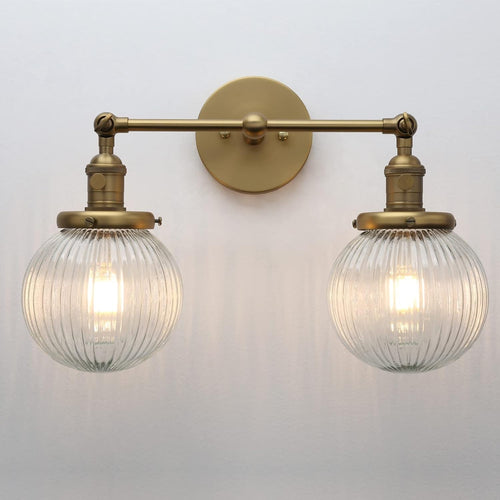 Modern 2-Light Glass Wall Sconce with Ribbed Shades | Dimmable Bedroom