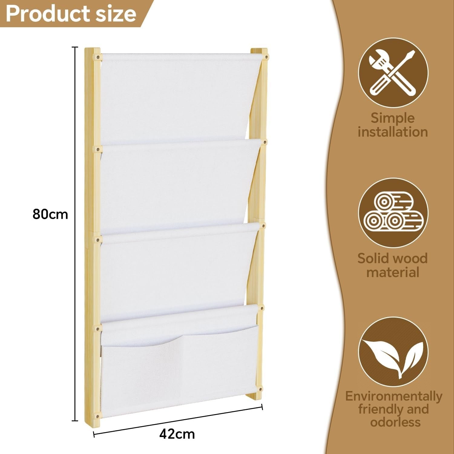 4-Tier Wall Mounted Kids Bookshelf Floating Wooden Book Shelf Organizer