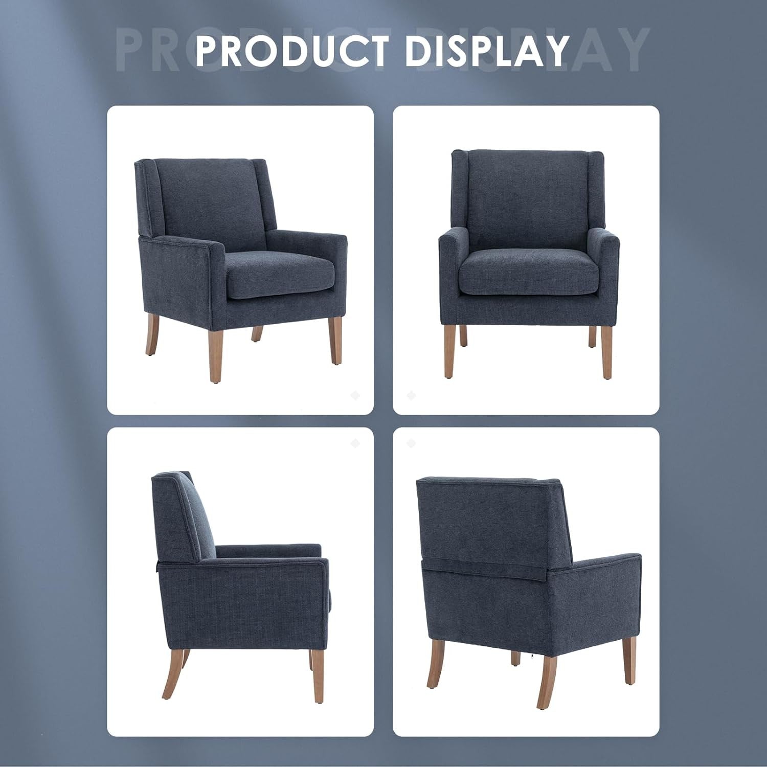 Blue Wingback Accent Armchair Upholstered Lounge Wood Legs