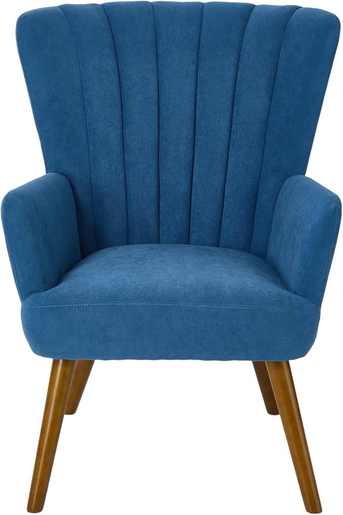 Velvet Wingback Armchair Tub Accent Chair Solid Wood Legs Blue