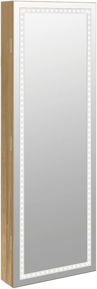 Slim LED Jewelry Mirror Cabinet Wall Mount Lockable Organizer Brown