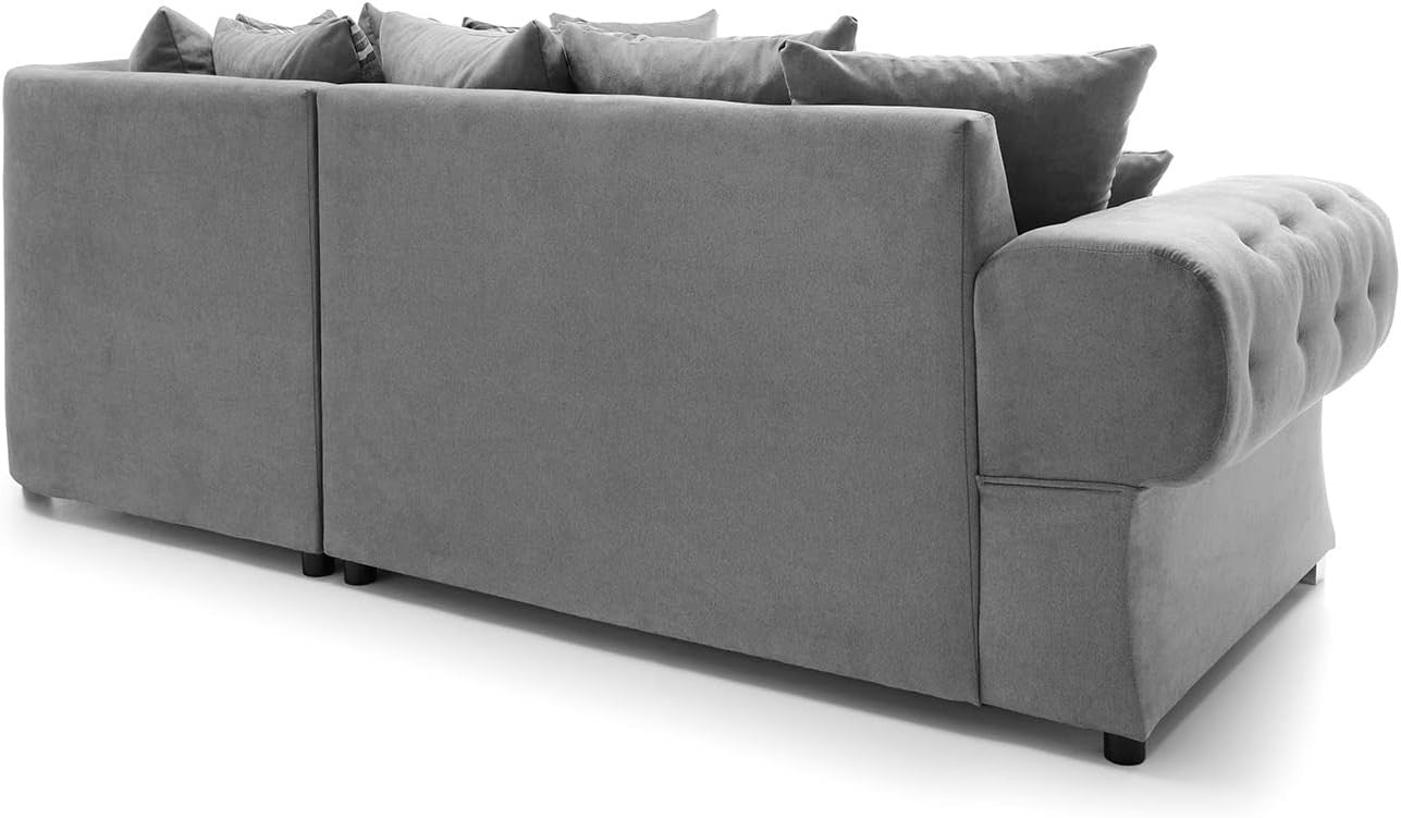 Grey L Shape Corner Sofa 5 Seater with Luxury Foam Cushions & Chrome Legs