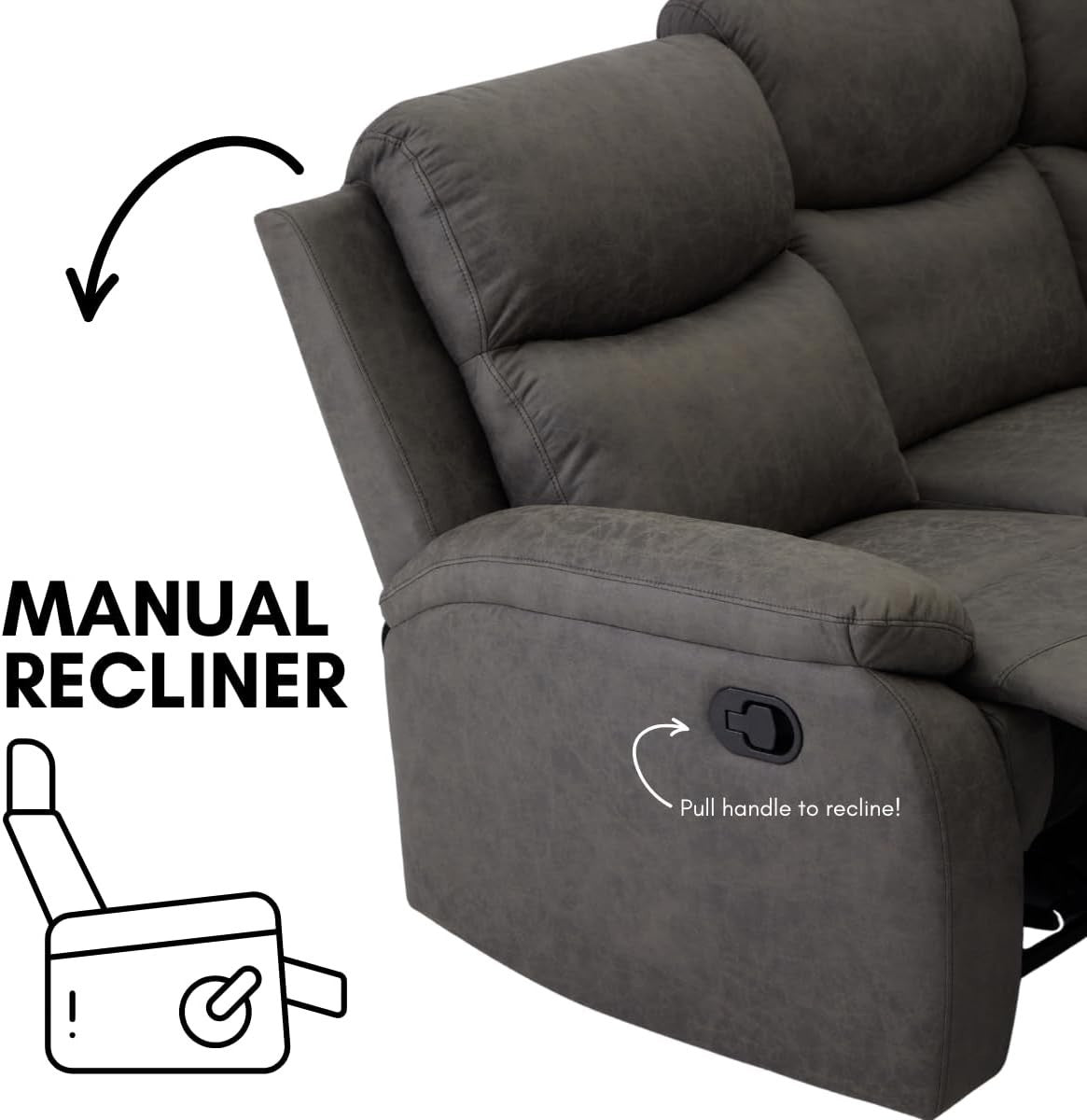 Grey Faux Leather Recliner Corner Sofa – 5 Seater L Shape Home Cinema Couch