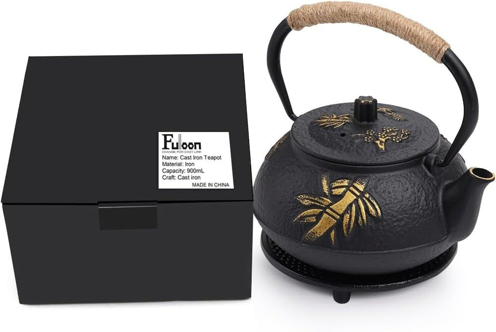 Cast Iron Teapot 0.9L Japanese Tea Kettle Infuser Strainer Black