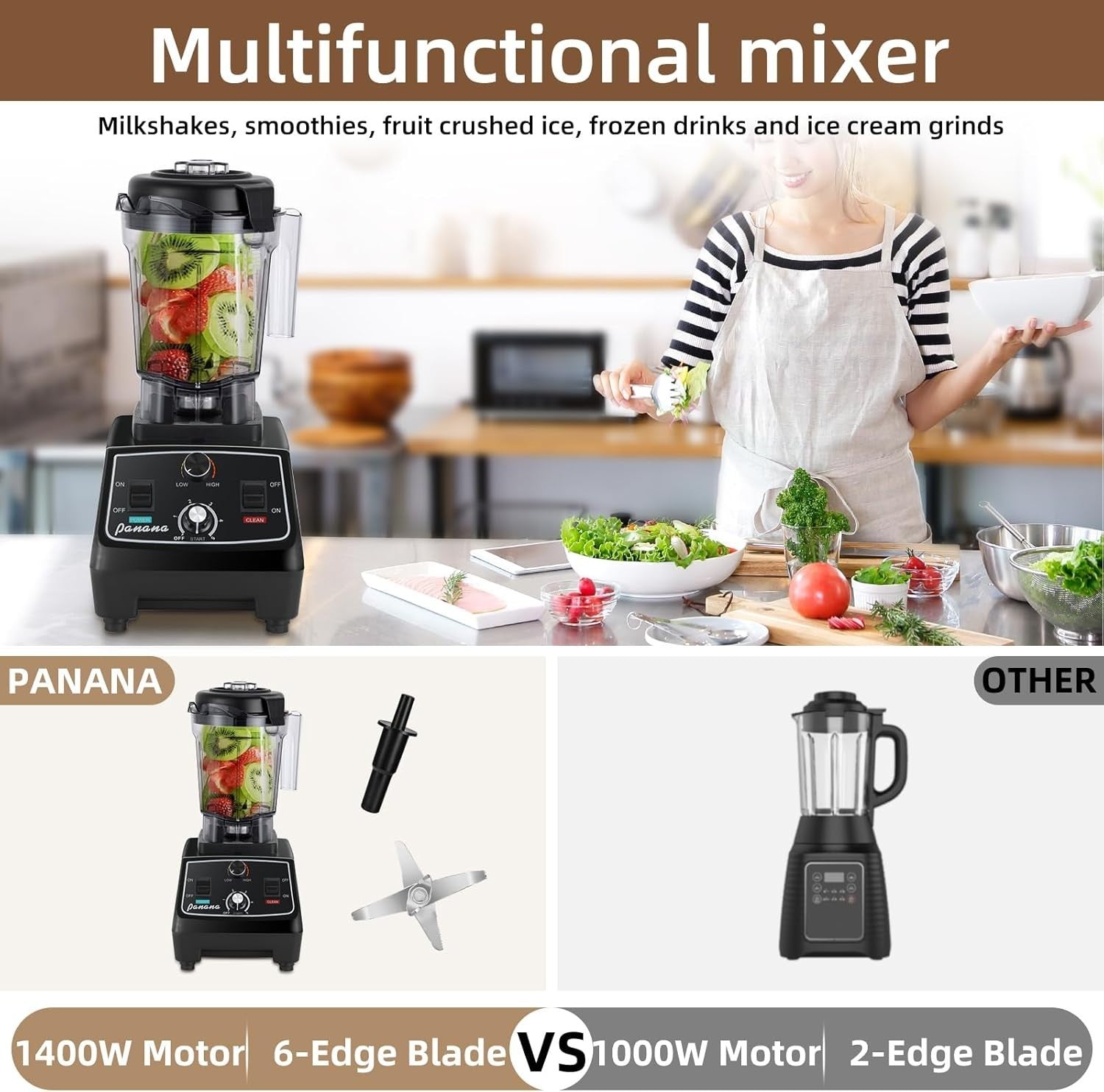 High Power 2200W Smoothie Blender 1.93L Jug Ice Crush Food Mixer