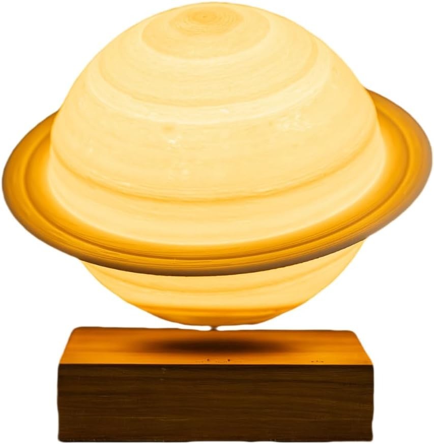 Levitating Saturn Lamp Walnut Wood Base 3D Printed Floating Night Light