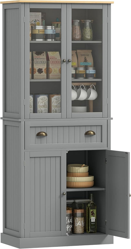 Grey Tall Kitchen Cupboard 182cm Pantry Storage Cabinet Drawer Shelves