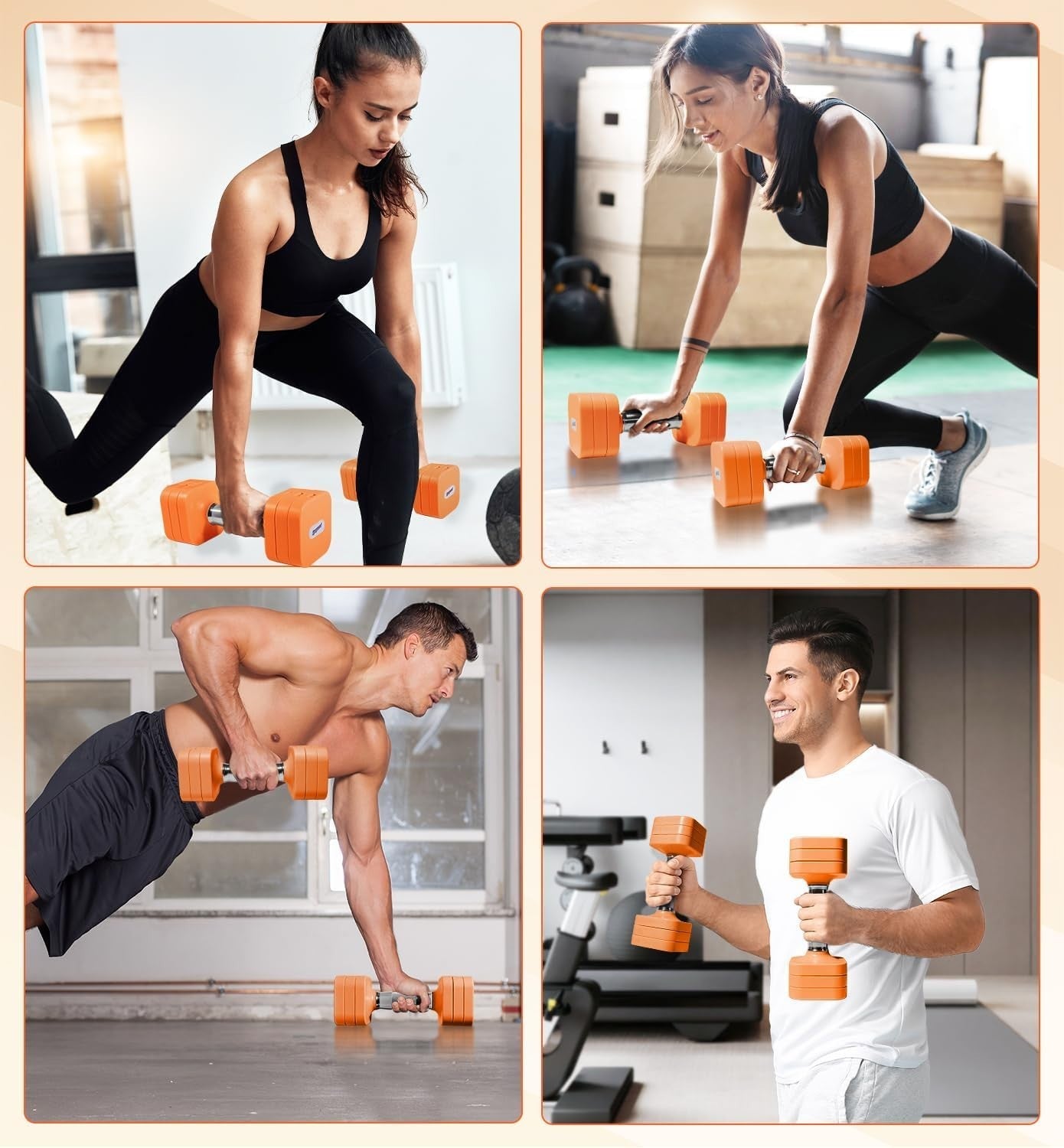 20LB Adjustable Dumbbells Pair 4-in-1 Anti-Roll Orange Home Gym Weights