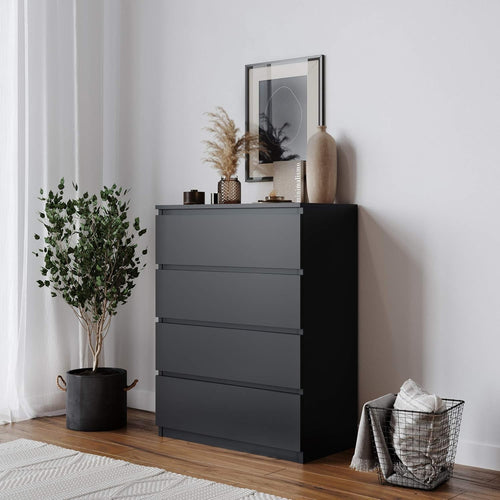 Black 4-Drawer Chest Storage Cabinet | Wall-Mount, Bedroom & Living Room
