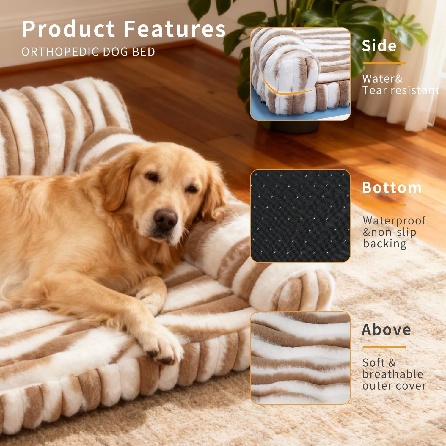 XXL Orthopedic Dog Bed 90x60x23cm Waterproof Non Slip