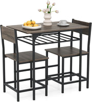 Dining Table Set Grey Storage Rack & 2 Stools, Compact Space Saving Kitchen Set
