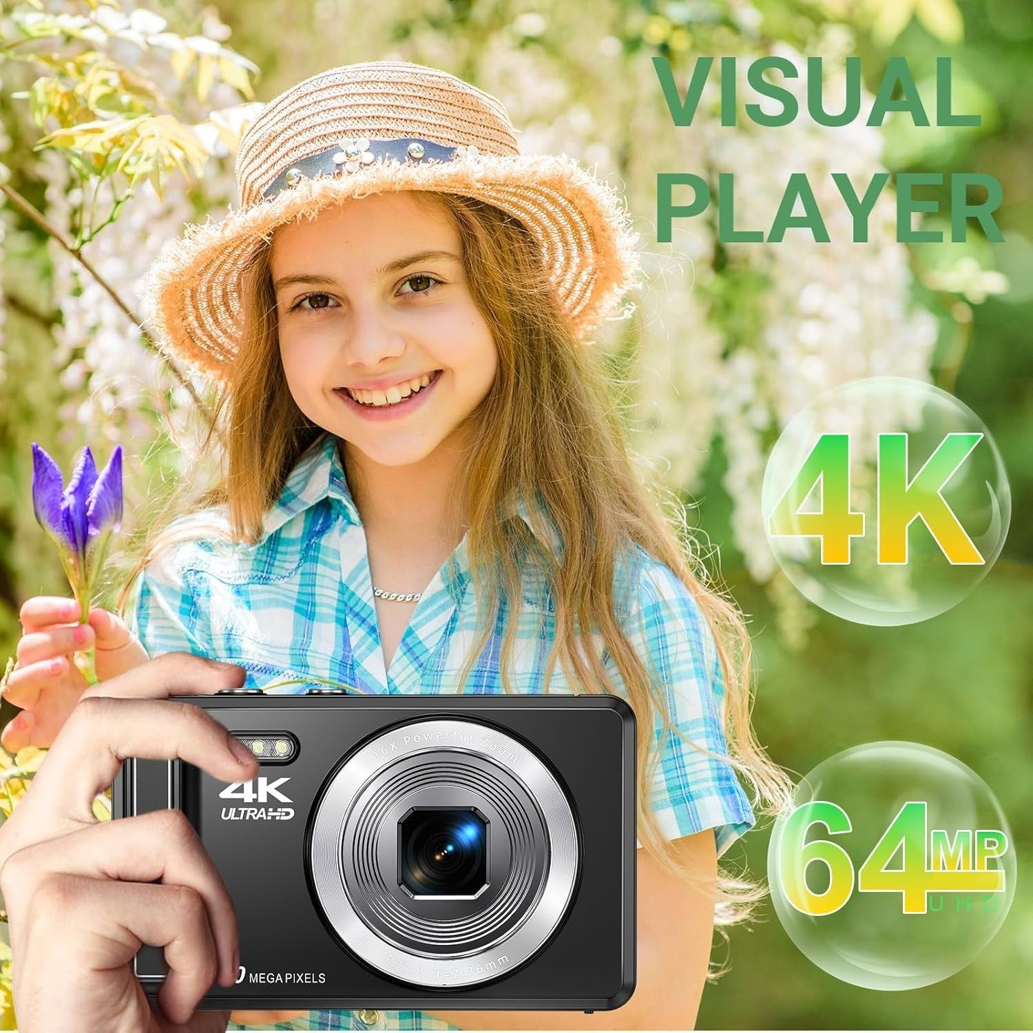 4K 64MP Digital Camera Autofocus Vlogging Camera w/ SD Card