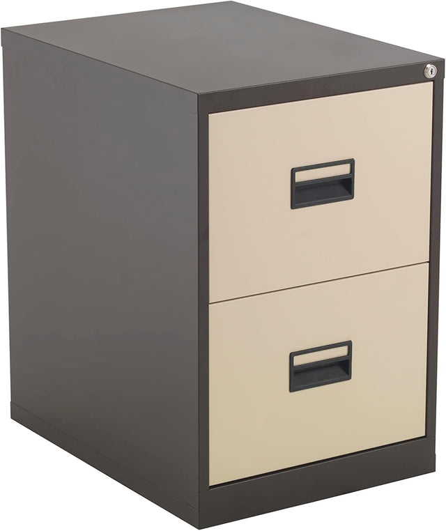 Coffee Cream Steel Filing Cabinet 2 Drawer Lockable Heavy Duty 70cm