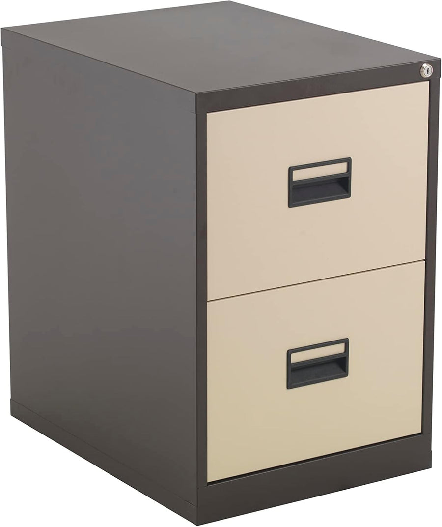 Coffee Cream Steel Filing Cabinet 2 Drawer Lockable Heavy Duty 70cm