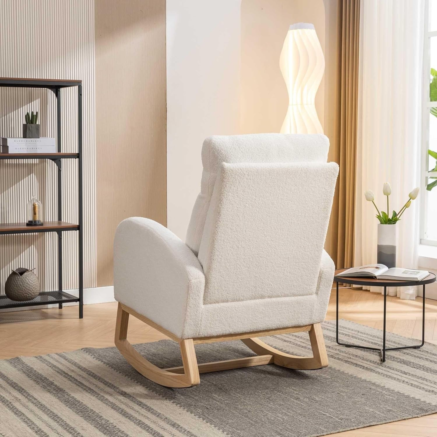 Modern Rocking Chair Teddy Fabric Foam Padded Armchair for Living Room