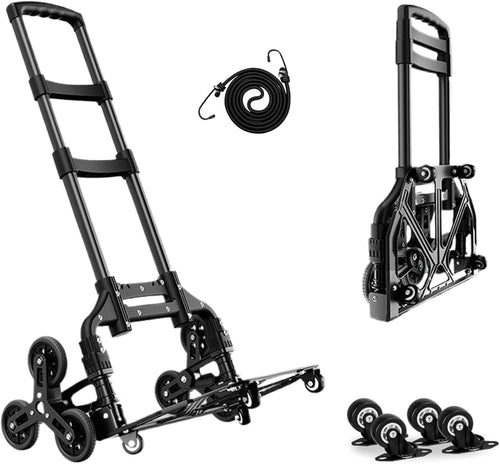 10-Wheel Folding Stair Climber Hand Trolley 160kg Heavy Duty Adjustable Black