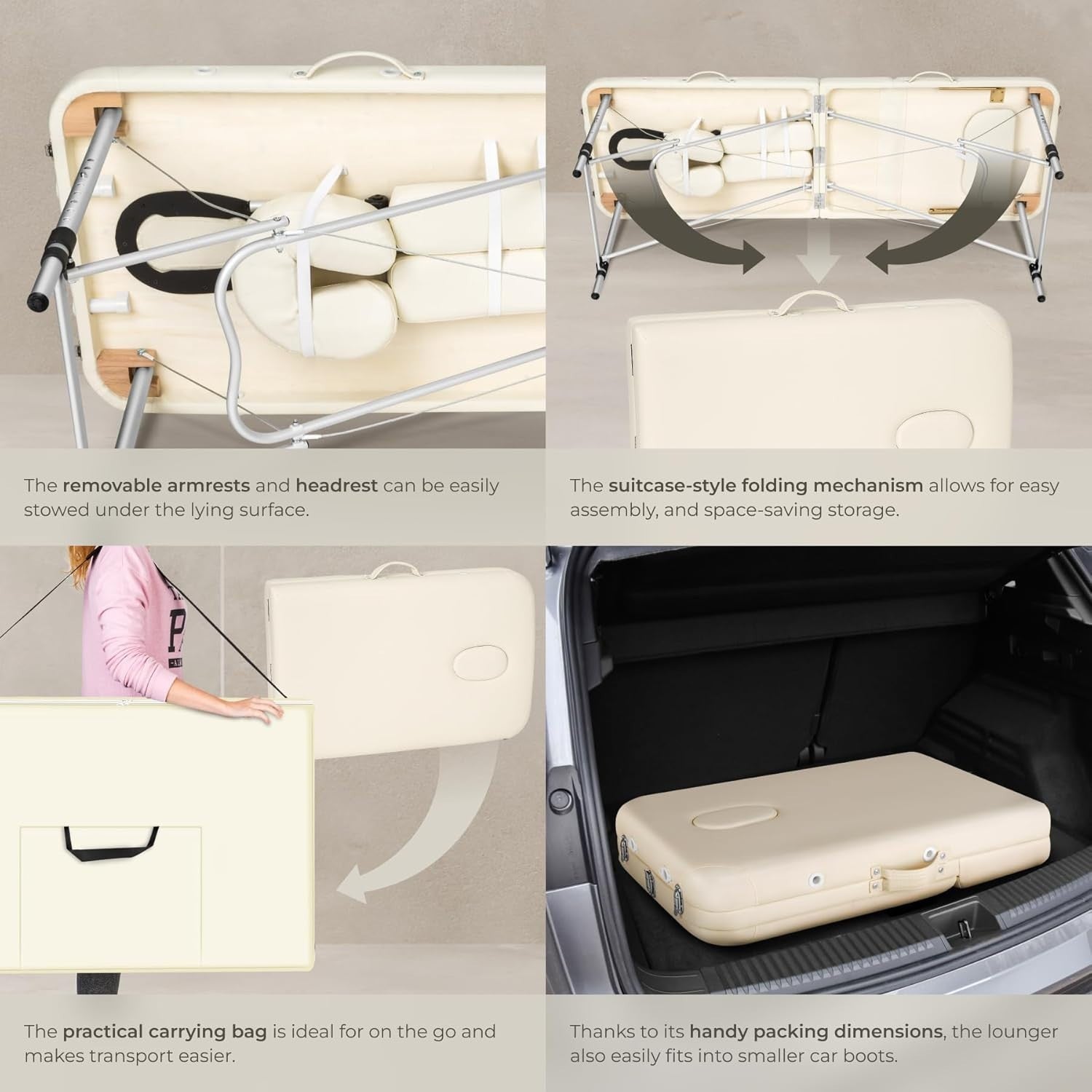 Portable 3 Section Massage Table Foldable Spa Beauty Bed 61cm Adjustable Beige