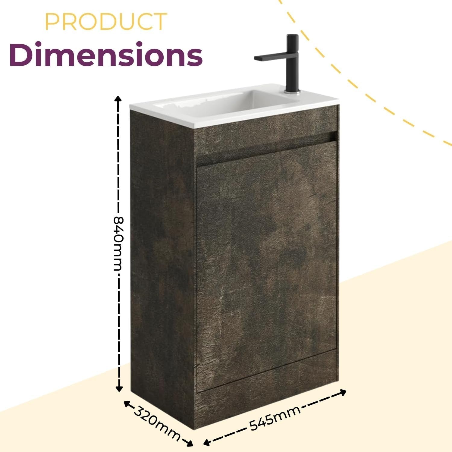 550mm Brown Wood Floor Standing Vanity Unit with Ceramic Basin & Soft Close