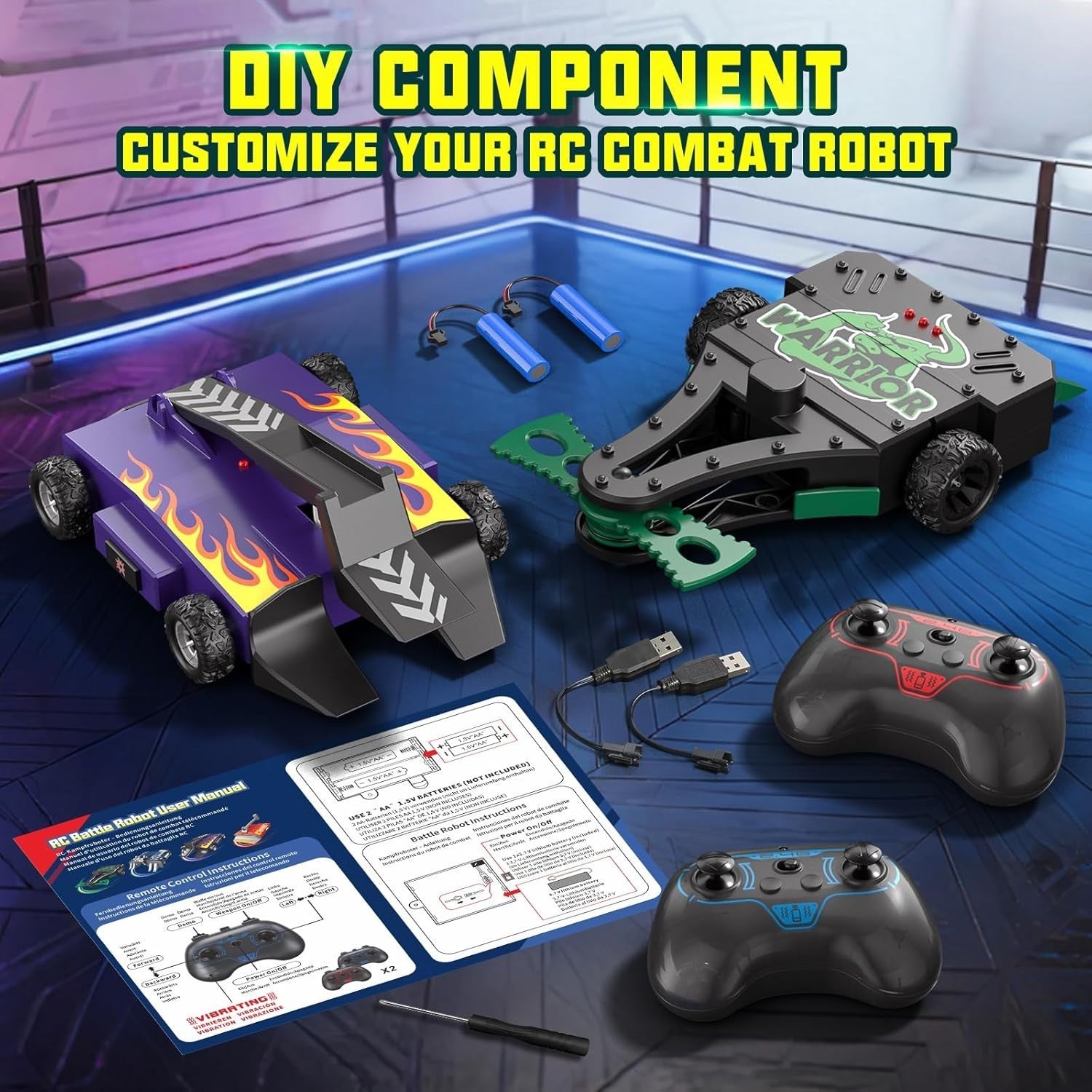 RC Battle Robots 2-Pack with 360° Spin & Vibrating Controllers for Kids