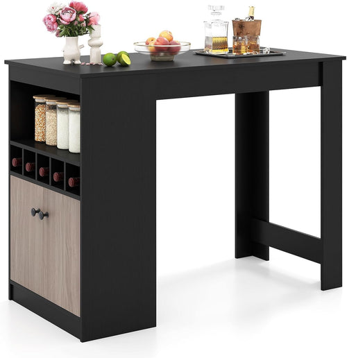 120cm Counter Height Bar Table with Storage, Wine Rack & Adjustable Shelf Unit