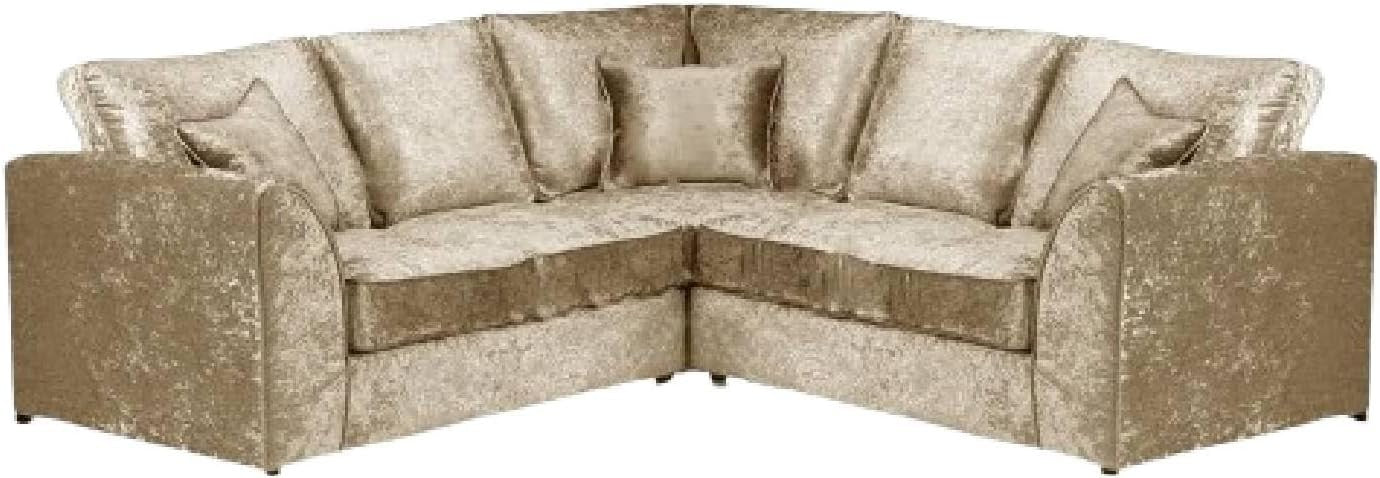 Pink 5-Seater L-Shape Sofa Crushed Velvet Scatter Back Cushions Armrest