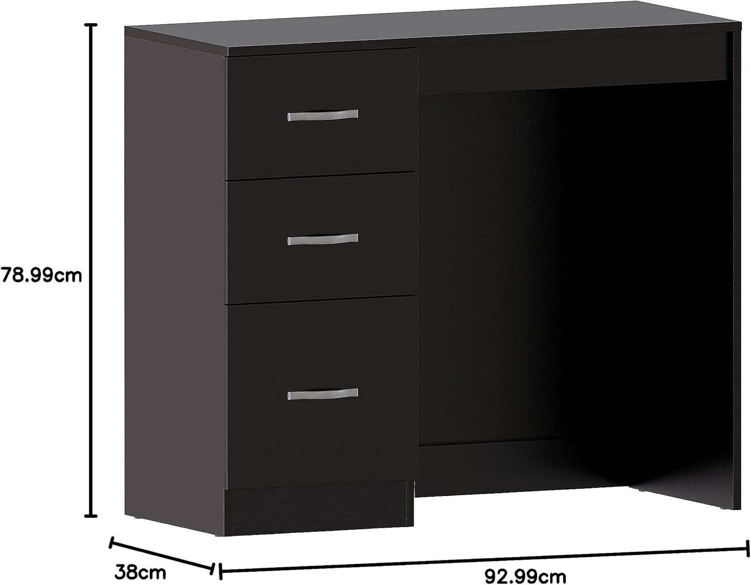 Black Dressing Table 3 Drawer Chest Makeup Desk Vanity Storage Modern Design